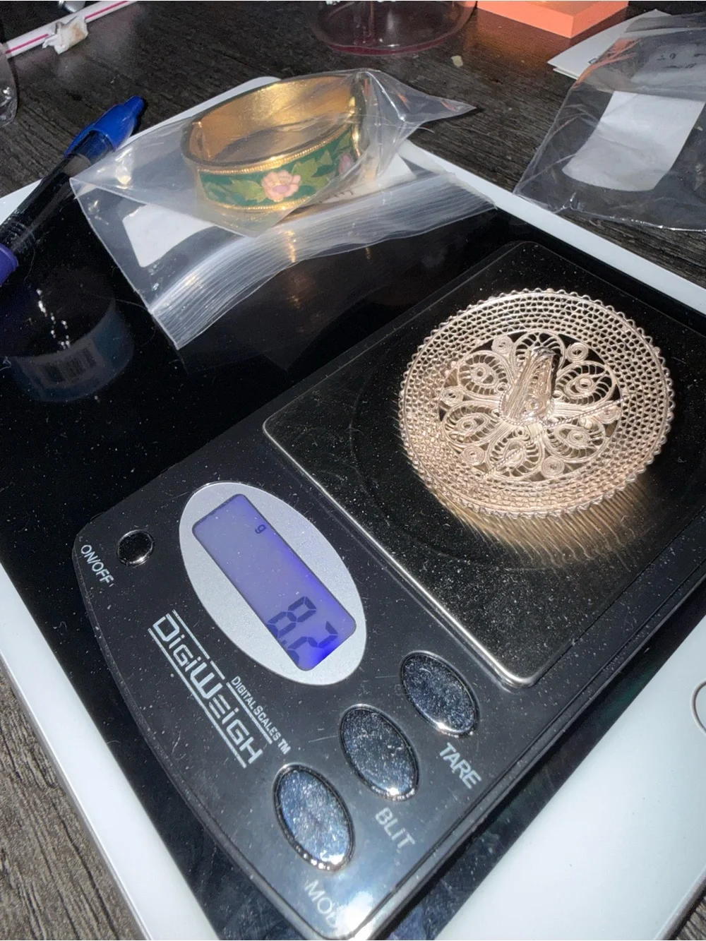 Vintage Mexican sombrero sterling Silver Filigree‎ Round Brooch